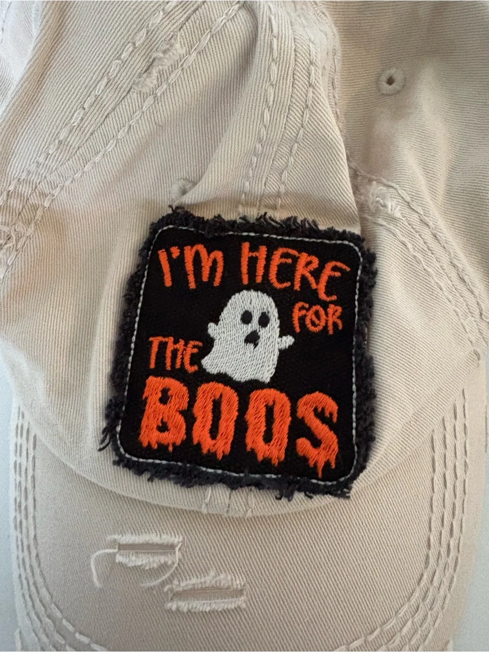 Halloween Beige 'I'm Here for the Boos' Ghost Patch distressed hat